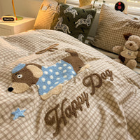 HKM-799891 Cotton Embroidered Four-Piece Bedding Set with Fitted Sheet and Pillowcases in Various Sizes