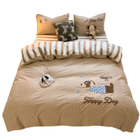 HKM-799891 Cotton Embroidered Four-Piece Bedding Set with Fitted Sheet and Pillowcases in Various Sizes