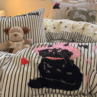 HKM-799891 Cotton Embroidered Four-Piece Bedding Set with Fitted Sheet and Pillowcases in Various Sizes