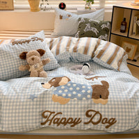HKM-799891 Cotton Embroidered Four-Piece Bedding Set with Fitted Sheet and Pillowcases in Various Sizes