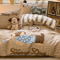 HKM-799891 Cotton Embroidered Four-Piece Bedding Set with Fitted Sheet and Pillowcases in Various Sizes