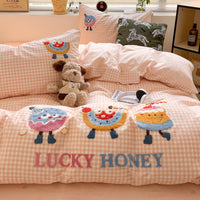 HKM-799891 Cotton Embroidered Four-Piece Bedding Set with Fitted Sheet and Pillowcases in Various Sizes