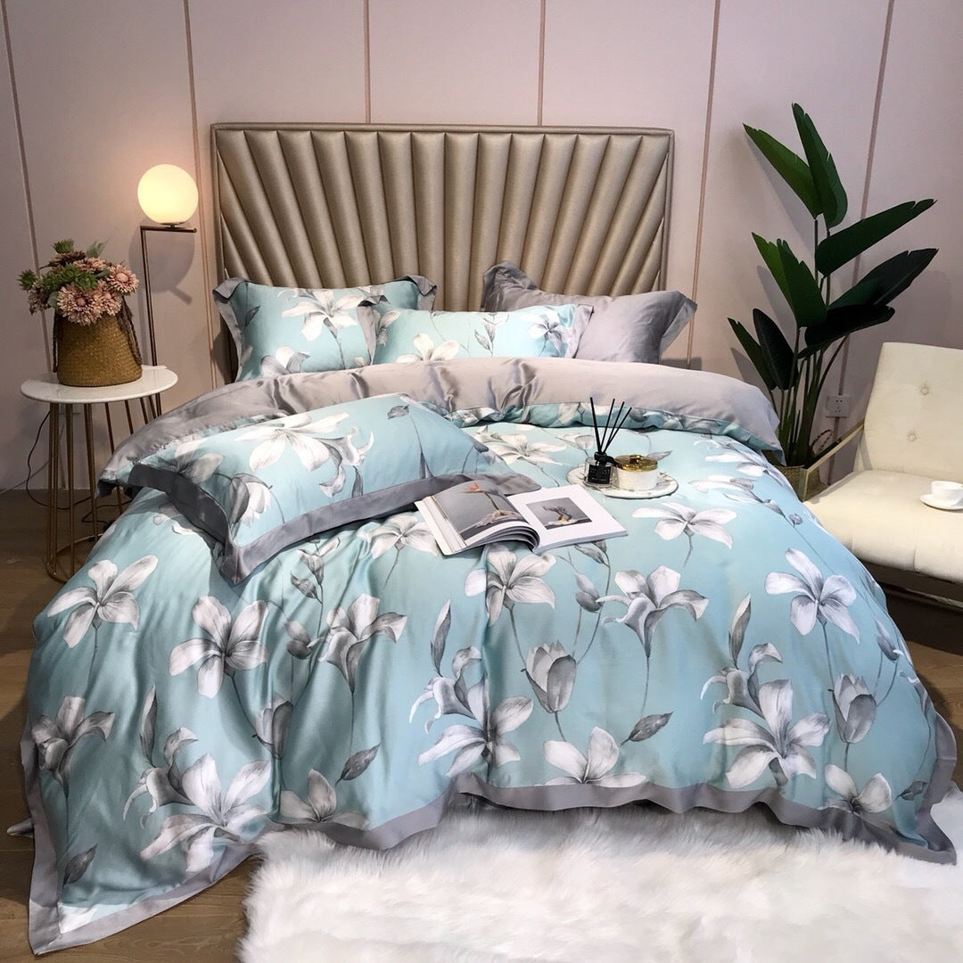 HKM-799891 Elegant 80 Tencel Luxury Bedding Set with Patch Embroidery - Multiple Designs and Sizes Available