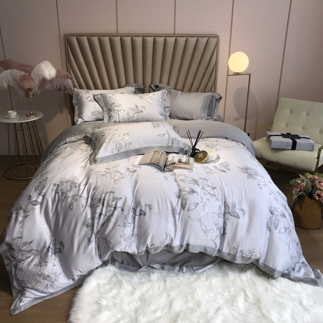 HKM-799891 Elegant 80 Tencel Luxury Bedding Set with Patch Embroidery - Multiple Designs and Sizes Available