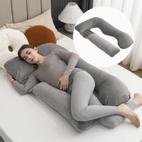 HKM-800211 Detachable Multifunctional Pregnancy Pillow for Belly and Lumbar Support - 147x77cm Crystal Velvet Gray