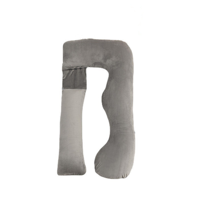 HKM-800211 Detachable Multifunctional Pregnancy Pillow for Belly and Lumbar Support - 147x77cm Crystal Velvet Gray