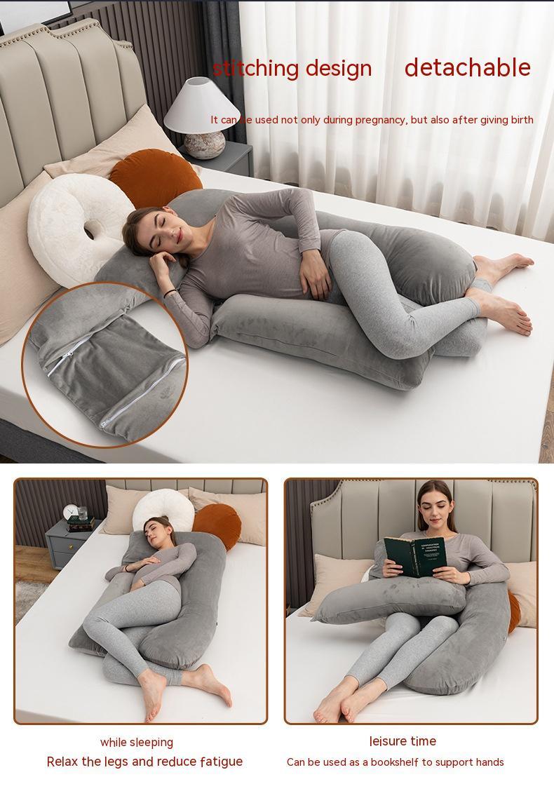 HKM-800211 Detachable Multifunctional Pregnancy Pillow for Belly and Lumbar Support - 147x77cm Crystal Velvet Gray