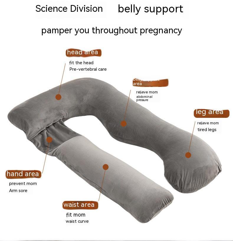 HKM-800211 Detachable Multifunctional Pregnancy Pillow for Belly and Lumbar Support - 147x77cm Crystal Velvet Gray