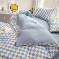 HKM-800211 Washed Cotton Japanese Plaid Bedding Set - Four-Piece in Various Colors and Sizes