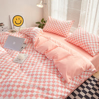HKM-800211 Washed Cotton Japanese Plaid Bedding Set - Four-Piece in Various Colors and Sizes