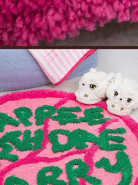 HKM-800787 Geometric Pattern Round Flocking Carpet in Haig Cake Color - 90x90cm Polyester Fiber Floor Mat