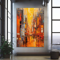 HKM-800979 Hand-Painted Abstract Acrylic Canvas Painting - Modern Cityscape Wall Art for Living Room and Bedroom Decor