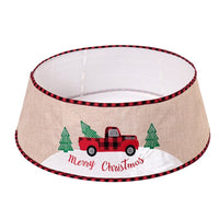 HKM-801171 Linen Car Snowflake Christmas Tree Skirt - 48-Inch Holiday Decor