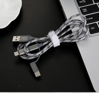 HKM-801299 Three-in-One Fast Charging Cable with Tiger Pattern for Apple, Android, and Type-C Devices - 1 Meter Length