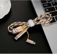 HKM-801299 Three-in-One Fast Charging Cable with Tiger Pattern for Apple, Android, and Type-C Devices - 1 Meter Length