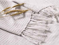 HKM-801363 Cozy Acrylic Plain Knitted Wool Blanket with Tassels - 130cm x 160cm
