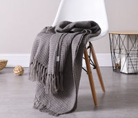 HKM-801363 Cozy Acrylic Plain Knitted Wool Blanket with Tassels - 130cm x 160cm