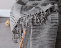 HKM-801363 Cozy Acrylic Plain Knitted Wool Blanket with Tassels - 130cm x 160cm