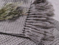 HKM-801363 Cozy Acrylic Plain Knitted Wool Blanket with Tassels - 130cm x 160cm
