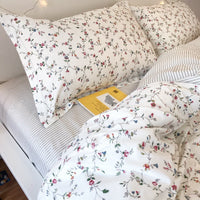 HKM-801363 Floral Cotton Bed Sheet Set - 4-Piece Bedding for 1.5m Bed with Quilted Sheets and Pillowcases
