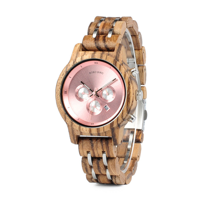HKM-801555 Men's Casual Wooden Quartz Watch with Round Dial and Butterfly Clasp