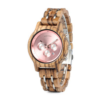 HKM-801555 Men's Casual Wooden Quartz Watch with Round Dial and Butterfly Clasp