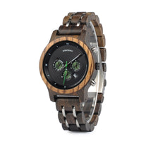 HKM-801555 Men's Casual Wooden Quartz Watch with Round Dial and Butterfly Clasp