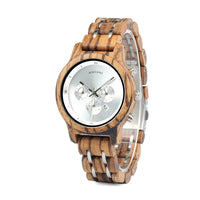 HKM-801555 Men's Casual Wooden Quartz Watch with Round Dial and Butterfly Clasp