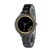 HKM-801555 Men's Casual Wooden Quartz Watch with Round Dial and Butterfly Clasp