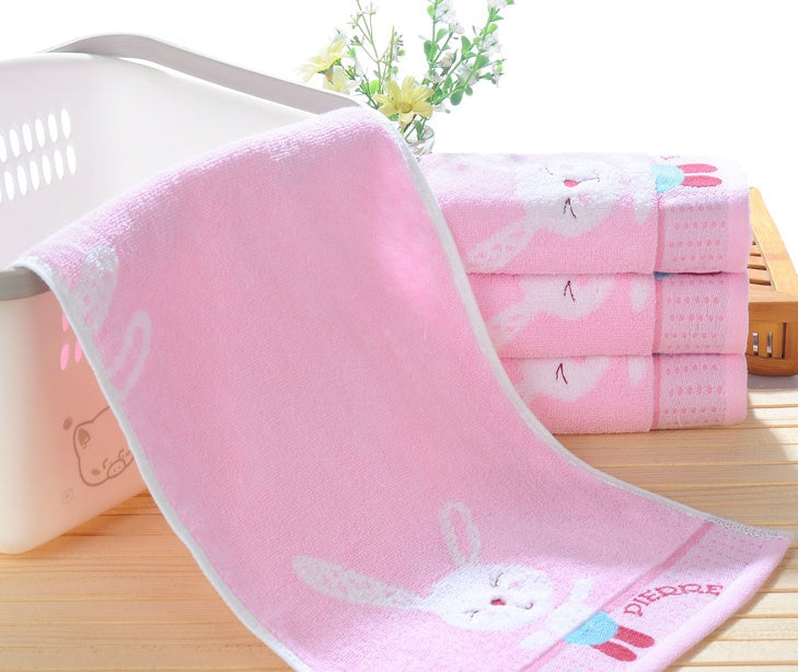 KTX-801619 Pure Cotton Cartoon Children’s Face Towel - Soft & Absorbent in Pink, Blue, Yellow - 25x50cm