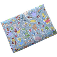 HKM-801875 Cotton Fabric with Summer Rabbit Illustration in Smoke Blue and Light Yellow for Clothing