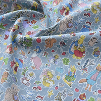 HKM-801875 Cotton Fabric with Summer Rabbit Illustration in Smoke Blue and Light Yellow for Clothing