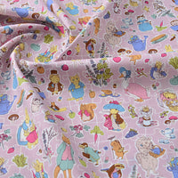 HKM-801875 Cotton Fabric with Summer Rabbit Illustration in Smoke Blue and Light Yellow for Clothing