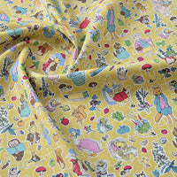 HKM-801875 Cotton Fabric with Summer Rabbit Illustration in Smoke Blue and Light Yellow for Clothing