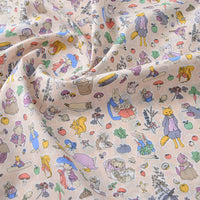 HKM-801875 Cotton Fabric with Summer Rabbit Illustration in Smoke Blue and Light Yellow for Clothing