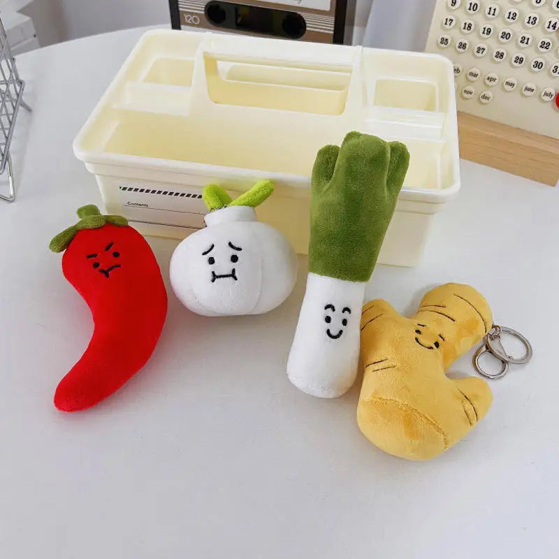HKM-801875 Creative Cartoon Vegetable Plush Keychain - Funny Garlic, Green Onion, Ginger, Pepper Doll