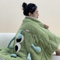 HKM-801939 Thickened Fleece-Lined Big Eyes Pillow and Quilt Combo - Various Colors Available