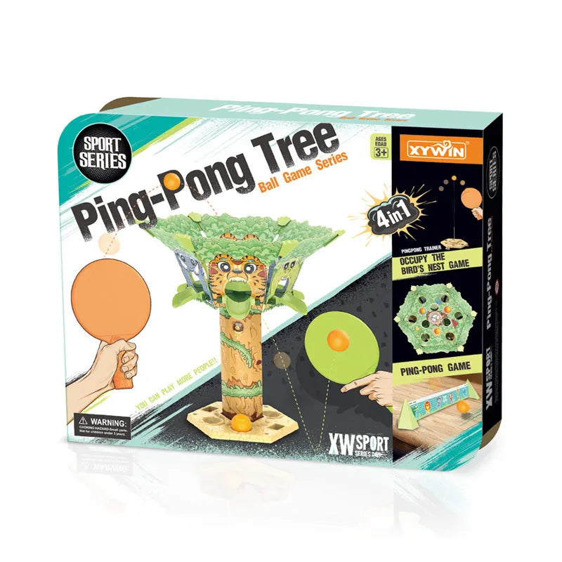 HKM-802003 4 in 1 Interactive Tree Ping Pong Sports Toy for Kids Ages 2 and Up - Indoor and Outdoor Fun