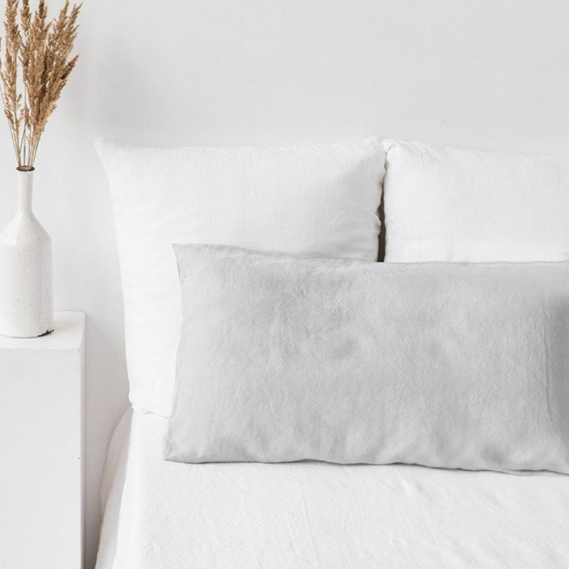 HKM-802195 Pure Linen Double Long Pillowcase - Solid White, Multiple Sizes Available