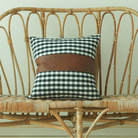 HKM-802259 Plaid Leather Splicing Cushion Cover - Comfortable 45x45cm Decorative Pillow Cover