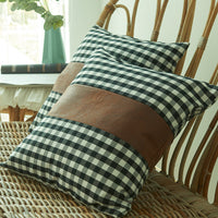 HKM-802259 Plaid Leather Splicing Cushion Cover - Comfortable 45x45cm Decorative Pillow Cover