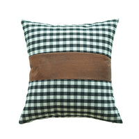 HKM-802259 Plaid Leather Splicing Cushion Cover - Comfortable 45x45cm Decorative Pillow Cover