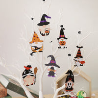 HKM-802323 Wooden Halloween Cartoon Doll Pendants Set - 9 Unique Decorative Pieces