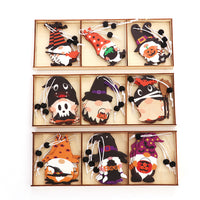 HKM-802323 Wooden Halloween Cartoon Doll Pendants Set - 9 Unique Decorative Pieces