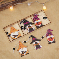HKM-802323 Wooden Halloween Cartoon Doll Pendants Set - 9 Unique Decorative Pieces