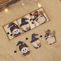HKM-802323 Wooden Halloween Cartoon Doll Pendants Set - 9 Unique Decorative Pieces