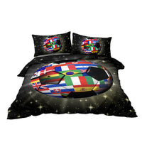 HKM-802515 3D Soccer Ball Microfiber Duvet Cover Set with World Flags Print for Teen Boys