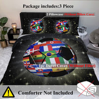 HKM-802515 3D Soccer Ball Microfiber Duvet Cover Set with World Flags Print for Teen Boys