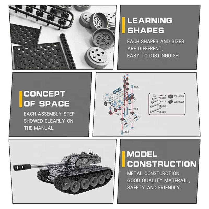 HKM-802771 3D Metal Building Block Set for Kids - Construction and DIY Assembly Educational Toy