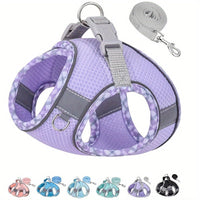 HKM-803027 Reflective Plaid Dog Harness with Traction Rope - Multiple Colors Available